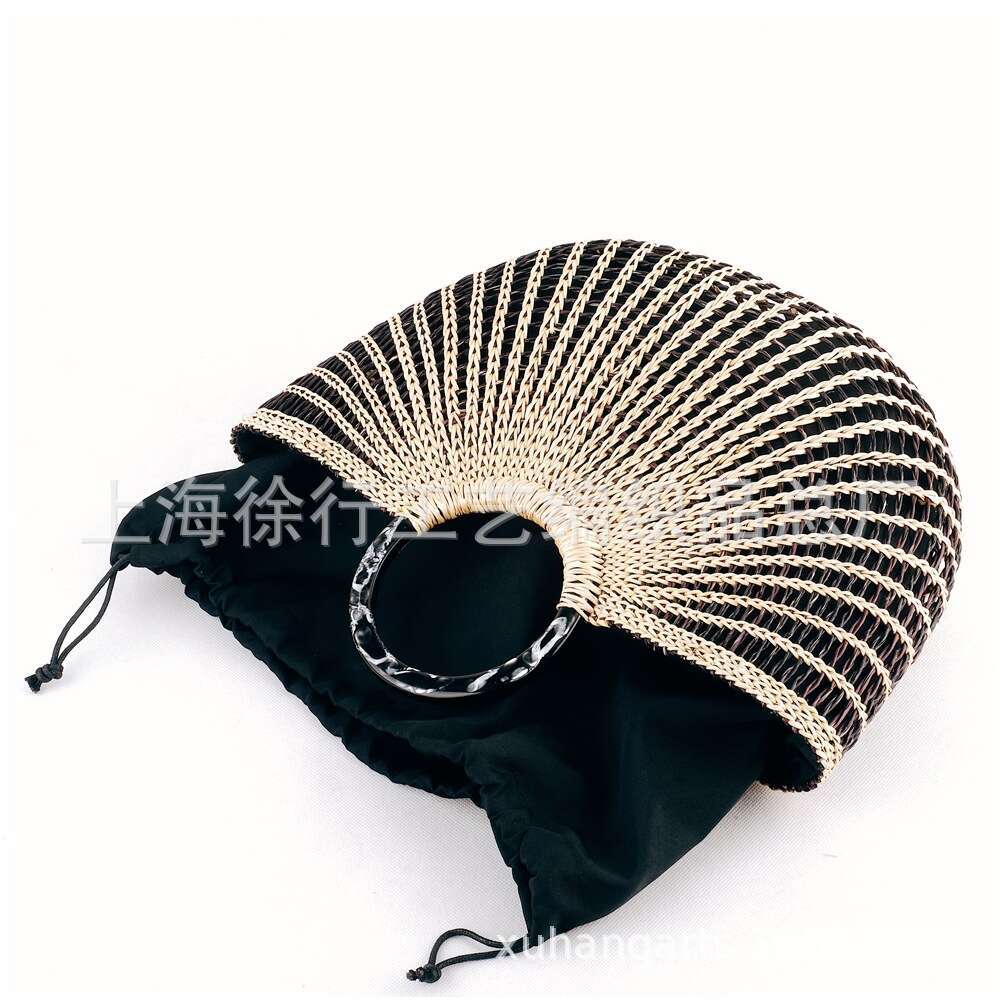 Fan-shaped Straw Shell Bag | Luxury Vacation Style Handbag