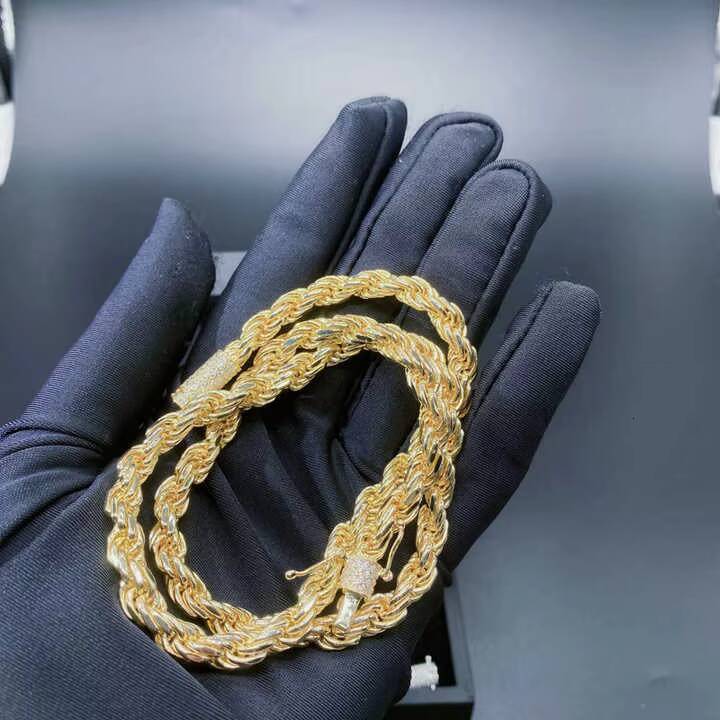 Wholesale 18K Gold Plated 8mm Iced Miami Rope VVS D Colour Moissanite Choker for Men Hip Hop Necklace for Parties