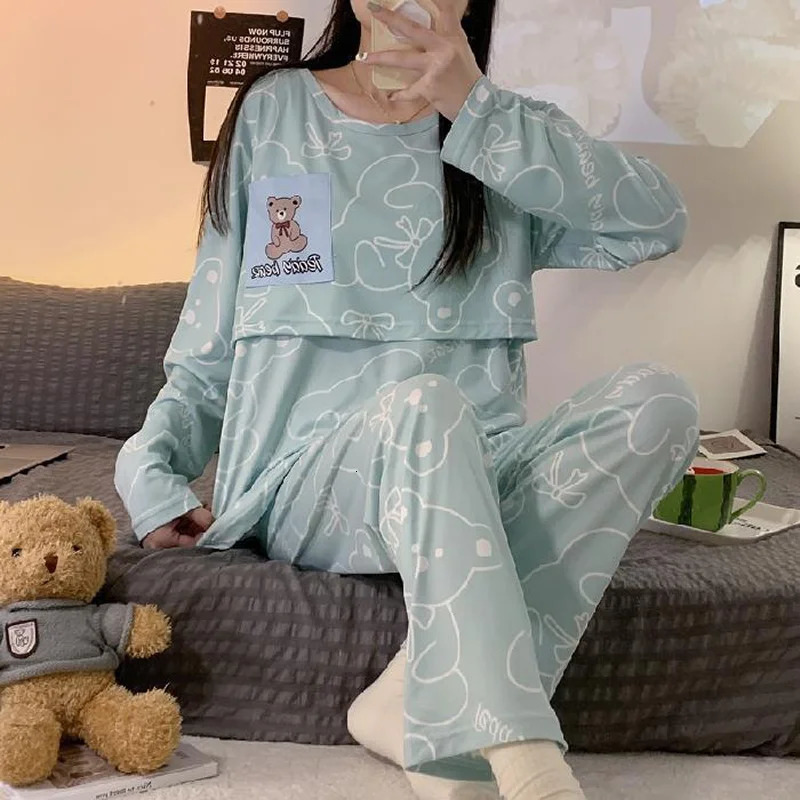 Monthly Clothing 2Piece Spring And Autumn Maternity Pajamas Summer Breastfeeding Suit Homewear 250904