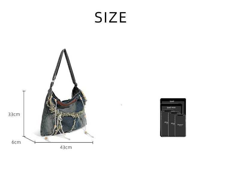 Washed Denim Jeans Casual Totes for Women Shoulder Bags Soft Student Large Capacity Vintage Shopping Bag Female Handbags Z250903