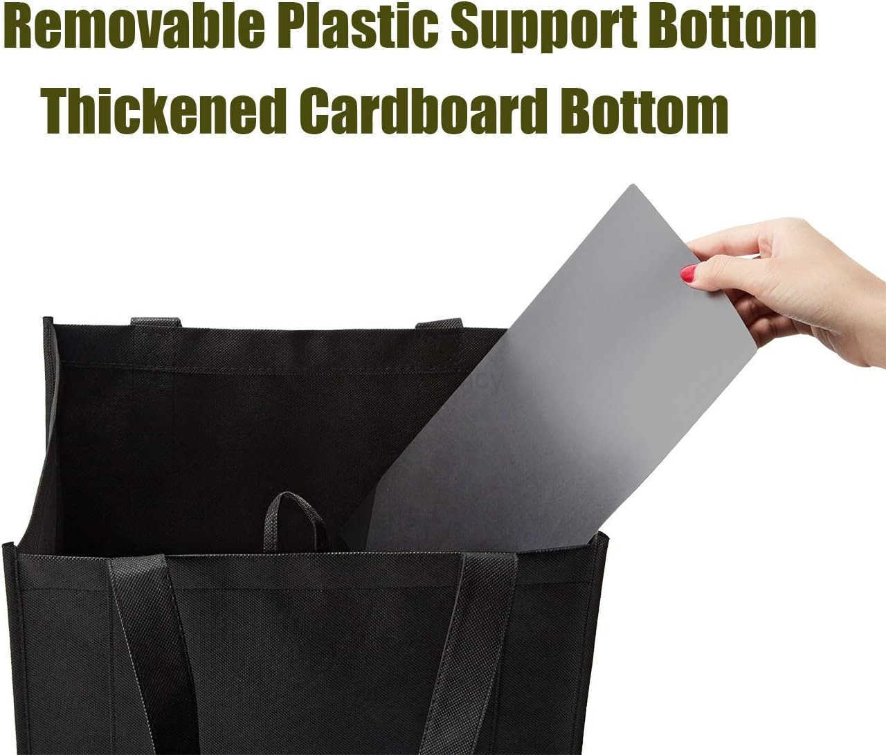 10 Pack Reusable Reinforced Handle Grocery Bags Heavy Duty Large Shopping Totes with Thick Plastic Bottom can hold 40 lbsW250904