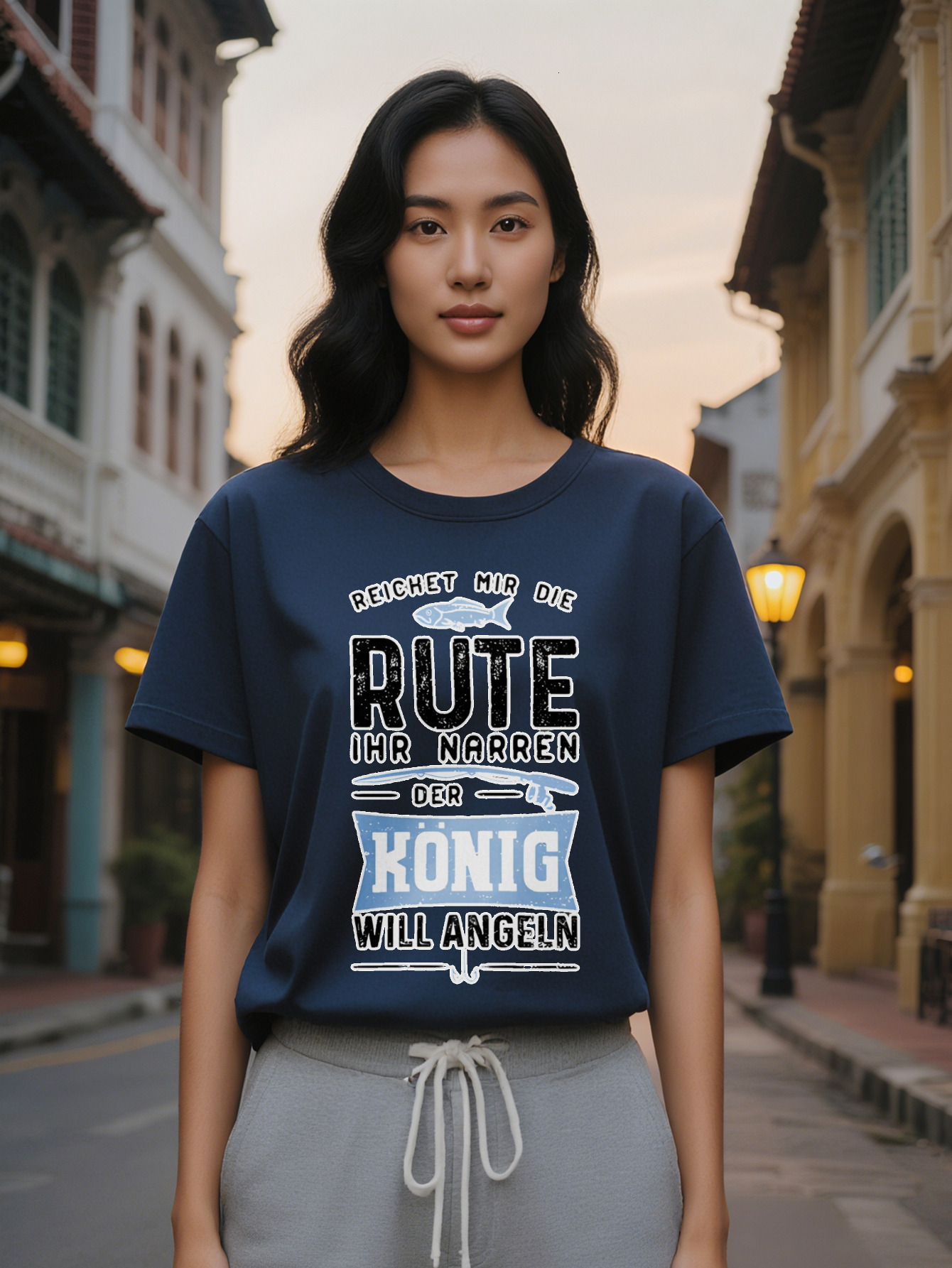 Large XL Casual Graphic T-Shirt with REICHT MIR DIE RUTE IHR NARREN Fishhook Print Black Round Neck Summer Tee hine Plus Size