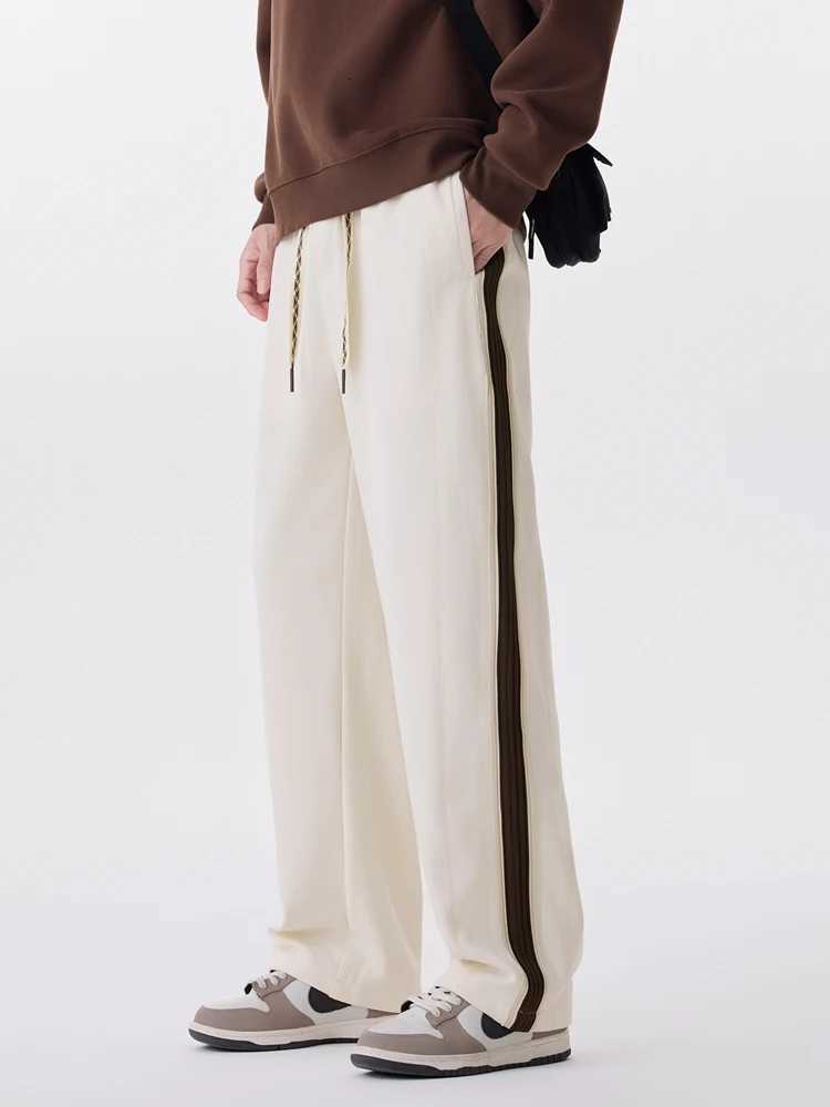 2025 Autumn New Straight Sweatpants Men Korean Fashion 330gsm Stretch Knit Sports Pants Loose Fit Wide Leg Casual TrousersXJ250904