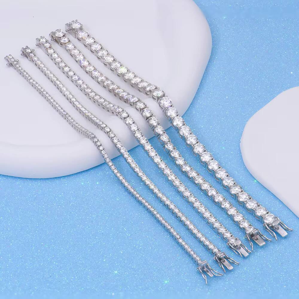 Wholesale 925 Sterling Silver Moissanite Tennis Chain Bracelet 2mm6mm Fashion for Women and Men Daily Wear