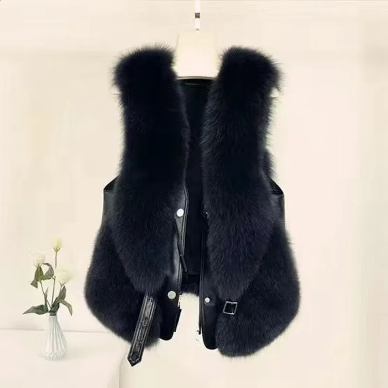 Faux Fur Waistcoat for Womens Chic Splice Fox Coat Ladies Sleeveless Fur Vest Jacket Slim Faux Fox Fur Outwear Vests 250823