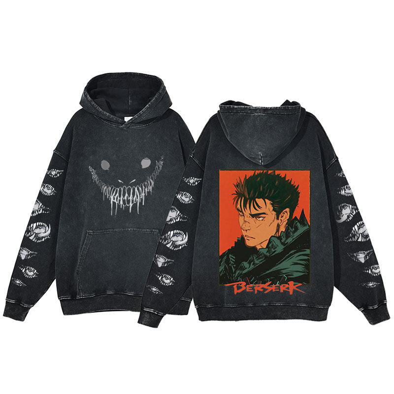 Berserk Hoodie Printed Harajuku Style Washed Hooded Sweatshirt Men's - VT2744