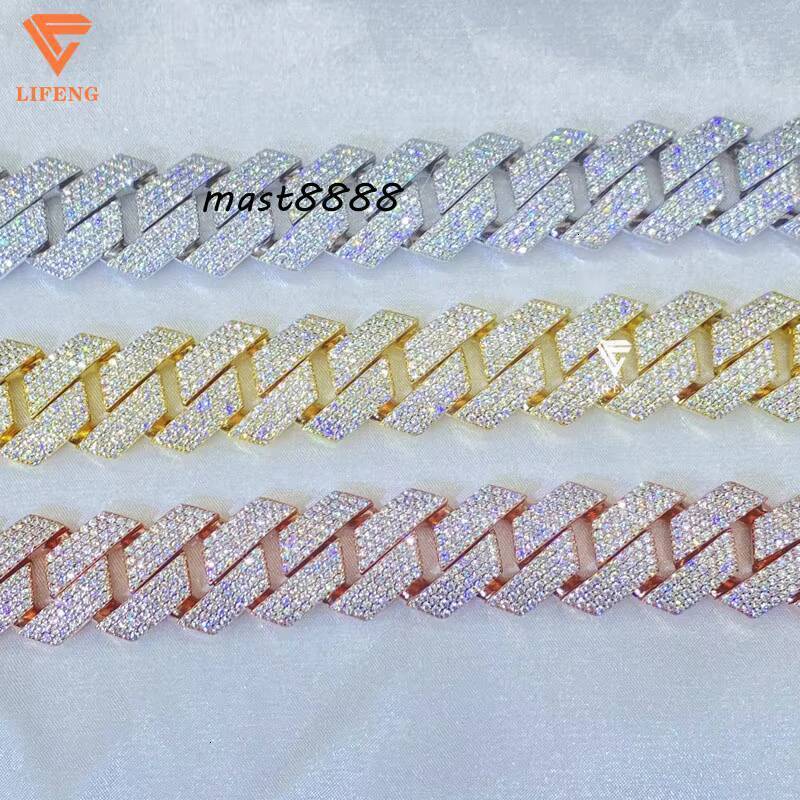 20mm 4 Row VVS Moissanite Diamond Hip Hop Cuban Link Chain Bracelet for Men Sterling Silver 925 Rose Gold Plated Bracelet