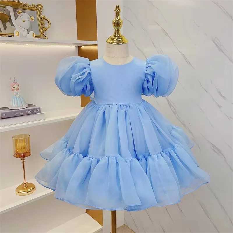 Girls Princess Tulle Dress Kids Puff Sleeve Mesh Dress Children Birthday Party Ball Gown Dresses 2024 New Summer Elegant Clothes Z250904