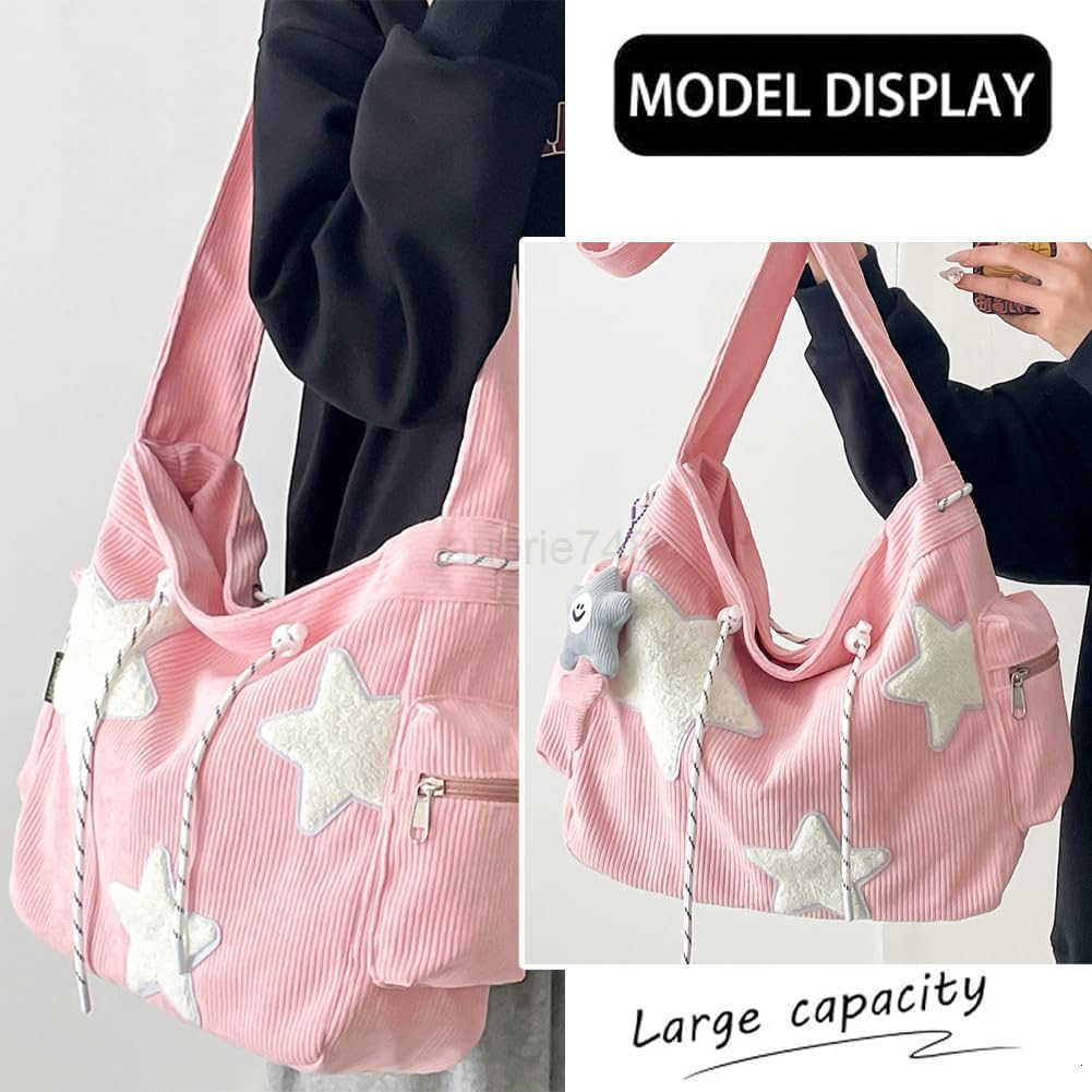 Star Crossbody Bag Women Corduroy Tote Bag Aesthetic Messenger Bag Cute Shoulder Bag Y2K Hobo Bag M250904