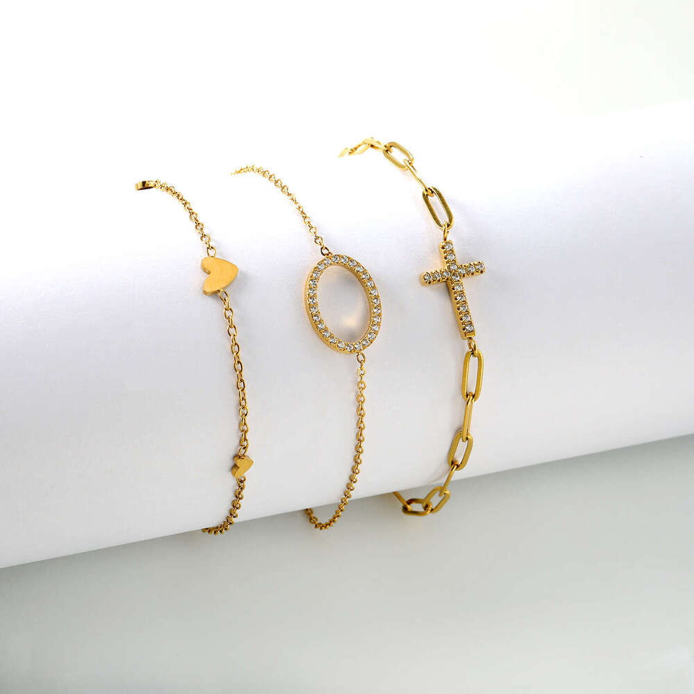 Stainless Steel Zircon Cross Light High-end Versatile Chain Bracelet for Women Niche Jewelry