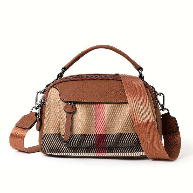 Checkered Canvas & Leather Crossbody Handbag