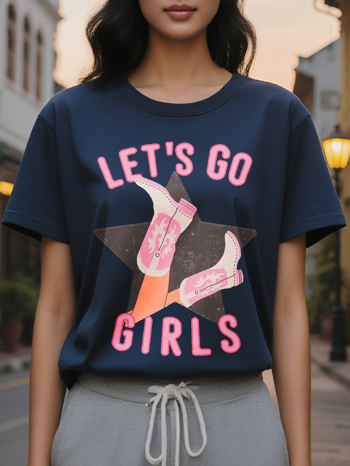 Vibrant Star Letter Print Crew Neck T-Shirt Soft Micro Elastic Cotton Fabric Short Sleeve Top Spring Summer Hand