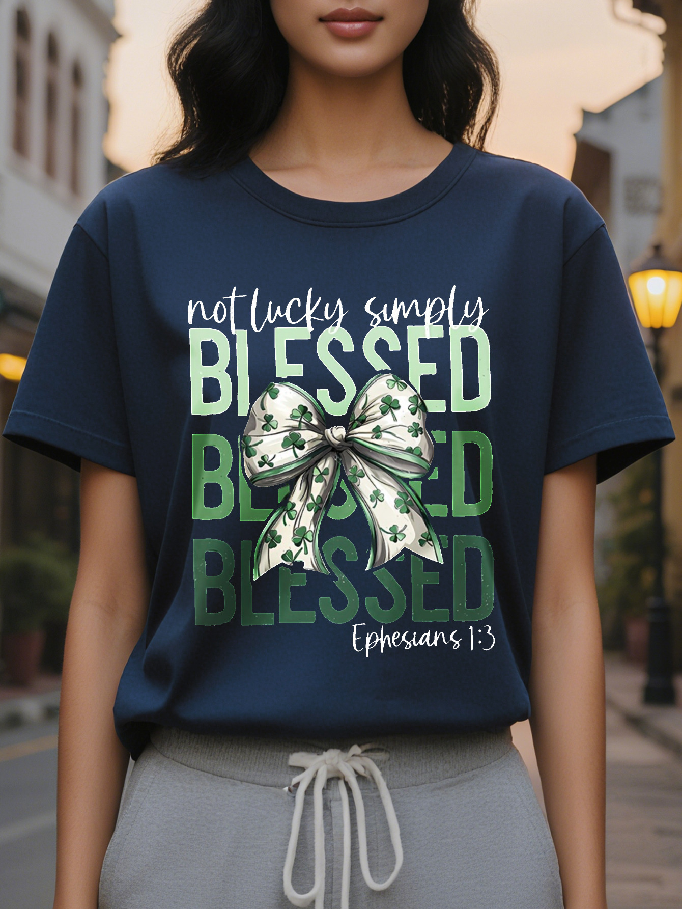 BLESSED Printed Pattern Fashion Casual All Match T-shirt Spring and Autumn New Slim Fit Slimming Top Women's Clothing