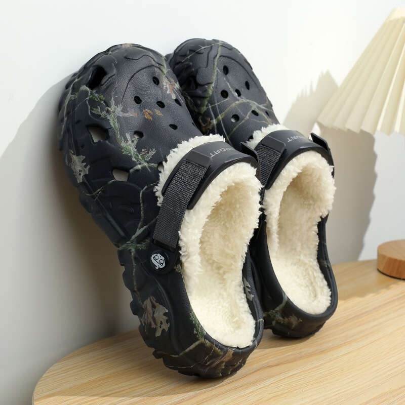 Men's Slippers Winter 2025 New Thick Sole Fleece Lined Warm EVA Cushioned Closed-Toe Cotton Shoes