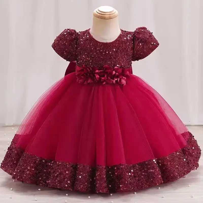 Elegant floral bow and fluffy sleeves princess dress with sequins suitable for special occasions of baby girls birthday dress Z250904
