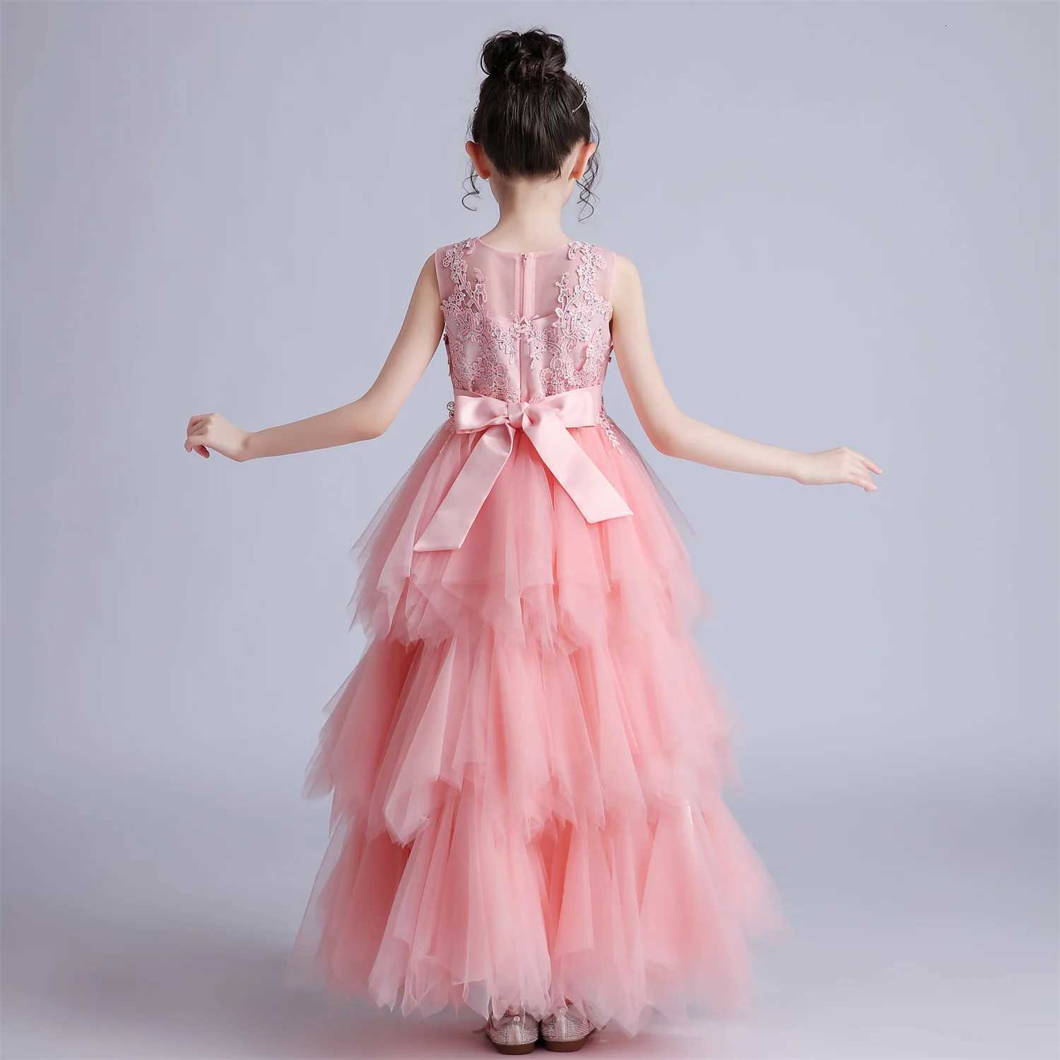Girls Costume Party Christmas Long Dresses For Formal Wedding Elegant Ball Gown 4-12 Years Children Pink Dress Clothes Z250904