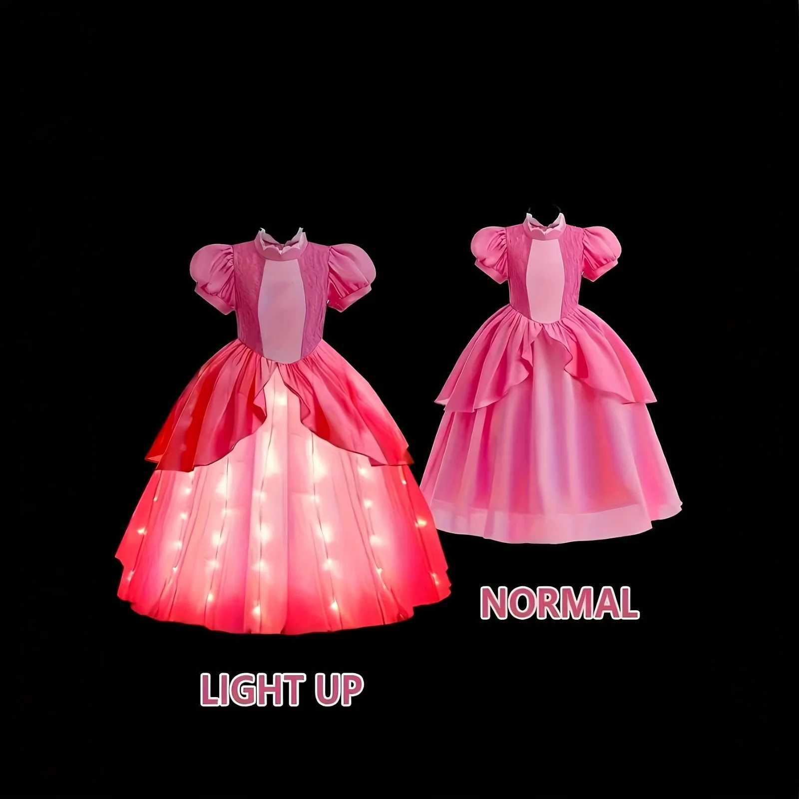 Girl Elsa Role Playing Dress Light Up Kid Halloween Carnival Apparel Girls Birthday Cosplay Princess Glowing Dress Z250904