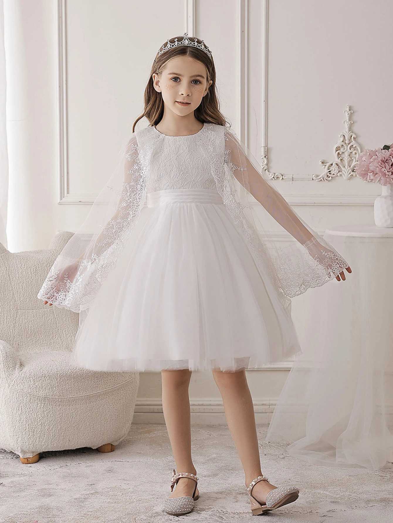 Girls White Gauze Princess Dress Draped Design Childrens Tulle Dresses Suitable for Birthday Party Weddings Z250904