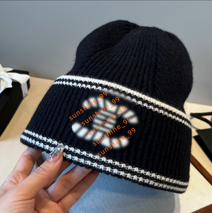 Designer chanlle beanie women's embroidered cashmere hat high stretch knit hat casquette luxury stretch warm mountain hat Christmas gift