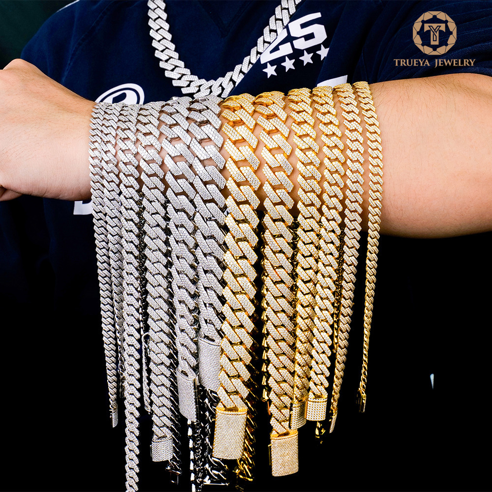 Custom Wholesale Men Hiphop 925 Sterling Silver Fine Jewelry Necklace Vvs Iced Out Diamond Mossanite Moissanite Cuban Link Chain