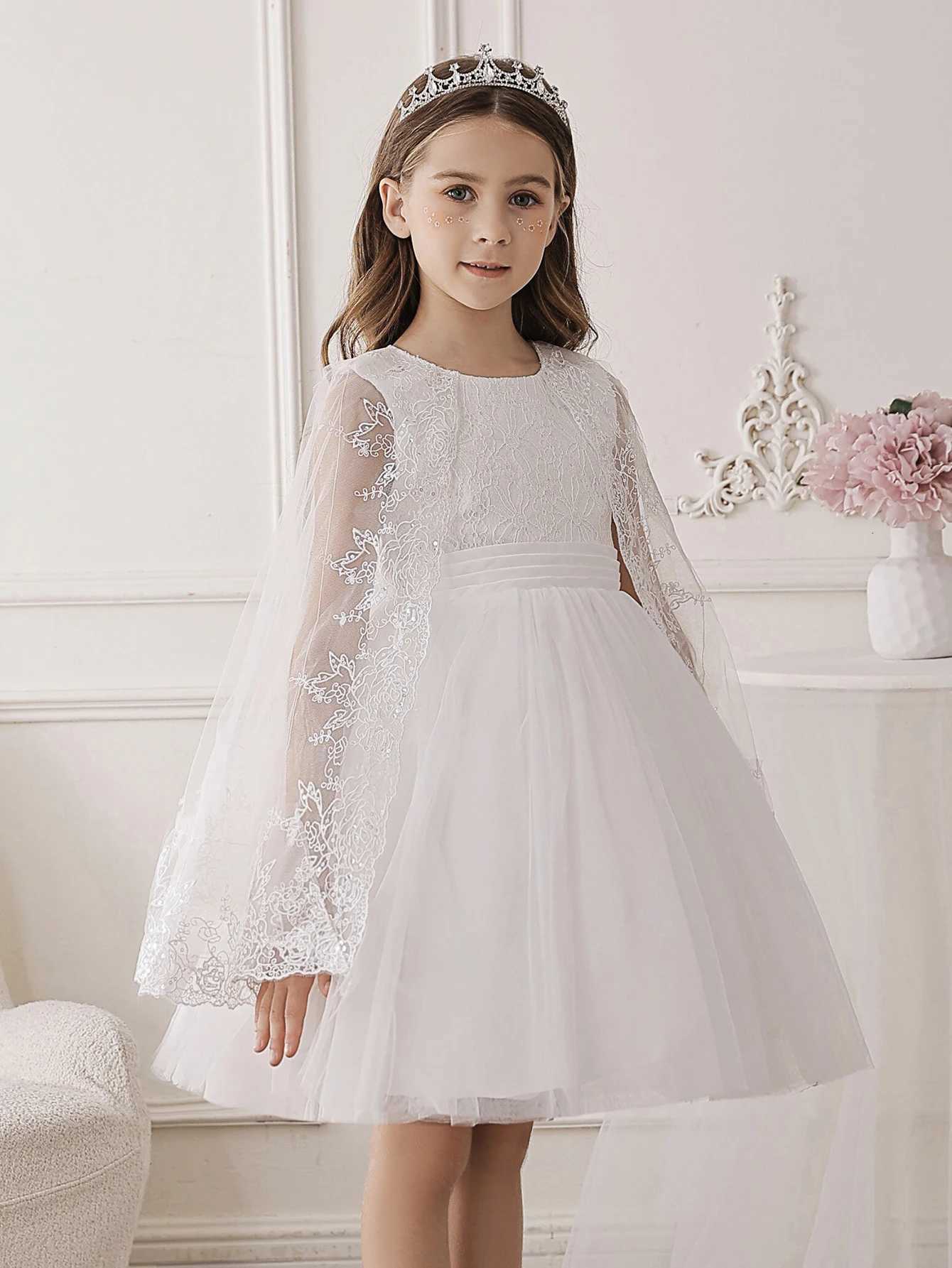 Girls White Gauze Princess Dress Draped Design Childrens Tulle Dresses Suitable for Birthday Party Weddings Z250904