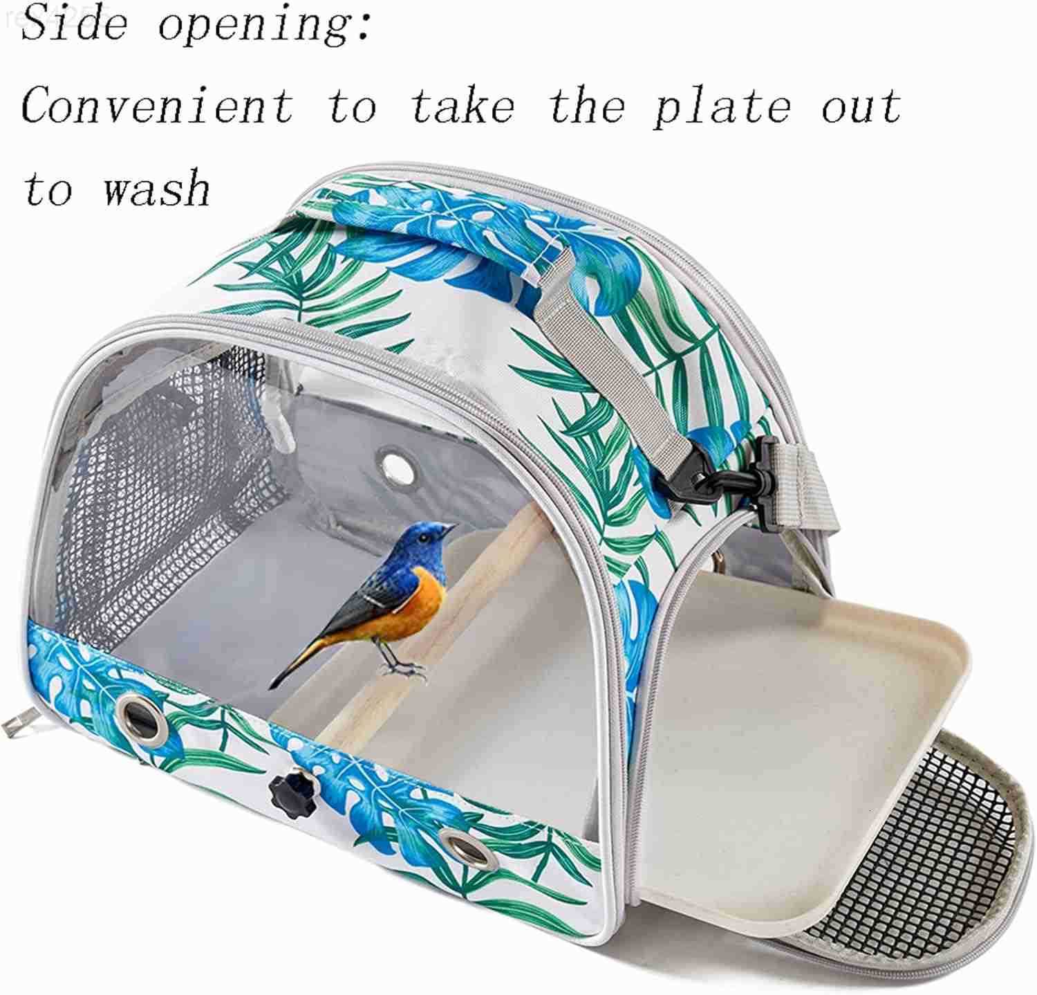 Small Bird Carrier Cage with Standing Perch Tray Portable Breathable Pet Travle Transport Carry Bag with Shoulder Strap for Vet Visit Outdoor Walking 