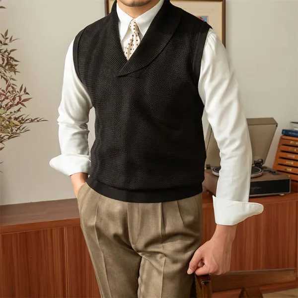 Men Autumn Winter Sleeveless Knitted Vest Casual Business Slimfitting Mens Sweater Knitwear Top V NeckXJ250904