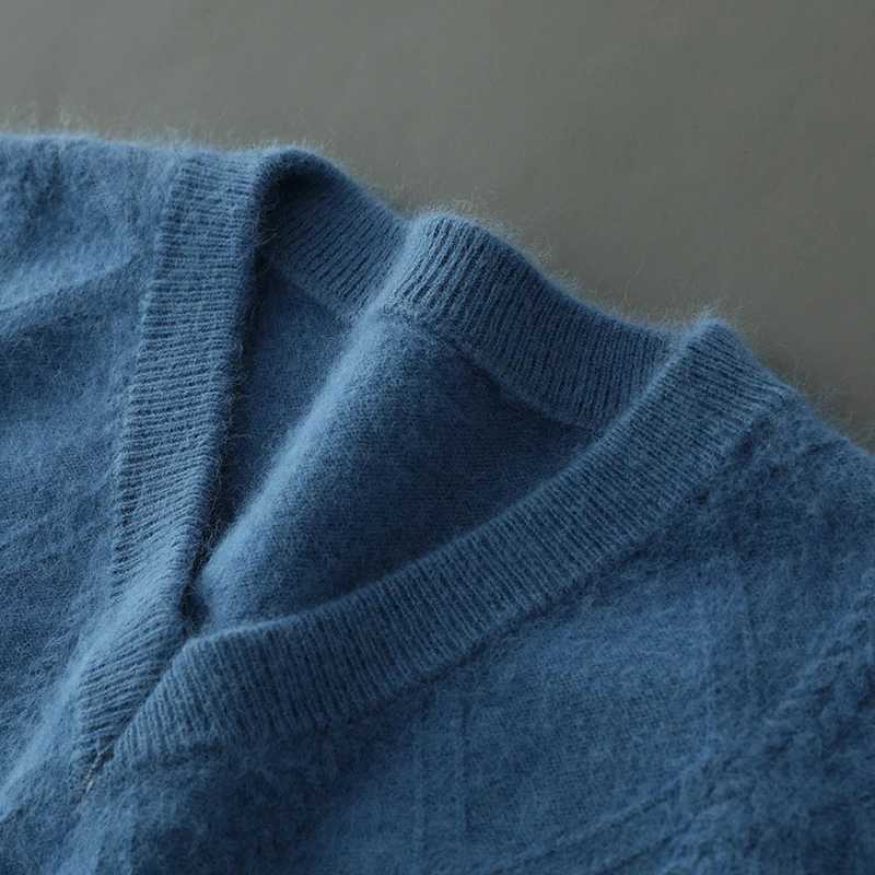 New Arrival Spring and Autumn Pure Mink Cashmere Sweater Mens Vneck Knitted Sleeveless Head Vest with Warm Tank Top Size S3XLXJ250904