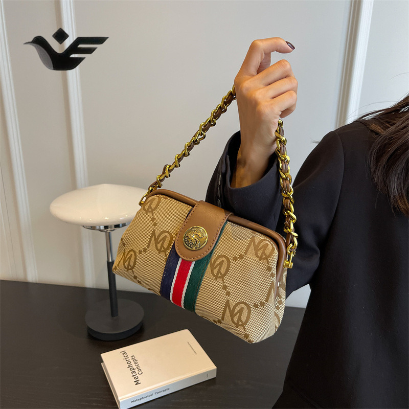 Feiyan Free Shipping New Designer Bag Luxury Shopping Bag Striped European And American Retro Classic Chain Underarm Shoulder Bag Crossbody Bag Trend