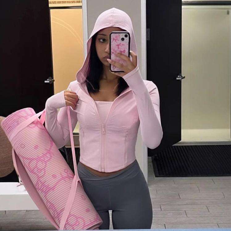 Cross-Border European and American Style Solid Color Sports Fitness Running Top Yoga Slim Fit Autumn Winter Outerwear Hooded Zipper T-Shirt for Women