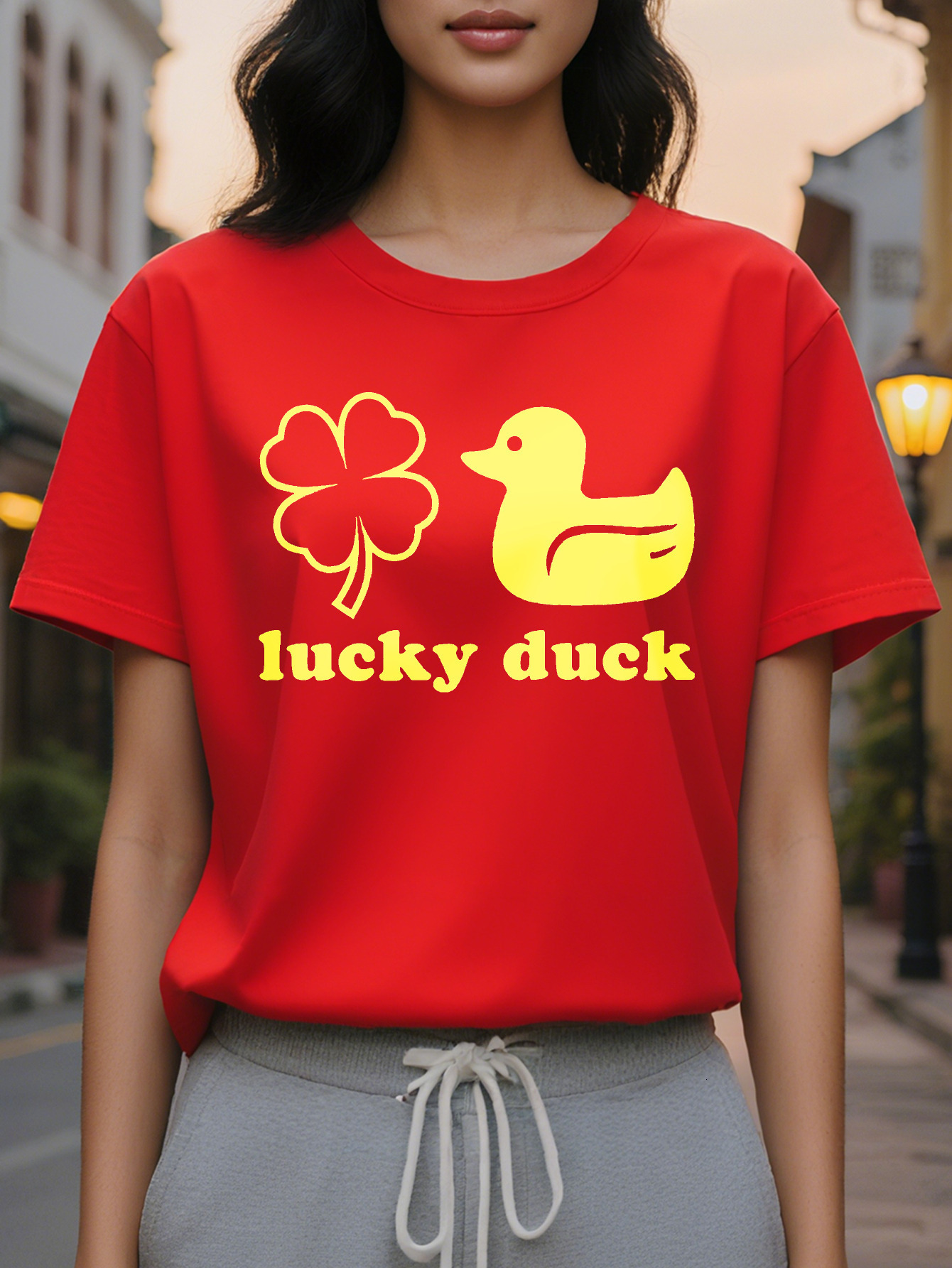 Summer Casual Crewneck T-Shirt Cotton Opaque Thin Washable Knit Alphabet