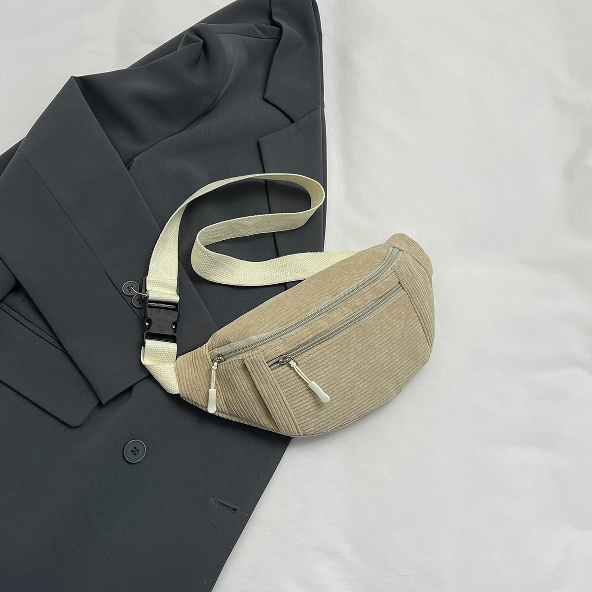 Women Waist Bag Corduroy Student Shoulder Handbag Crossbody Chest Breast Bag Fanny Pack Fashion Phone Female Bum Belt Purse 250903