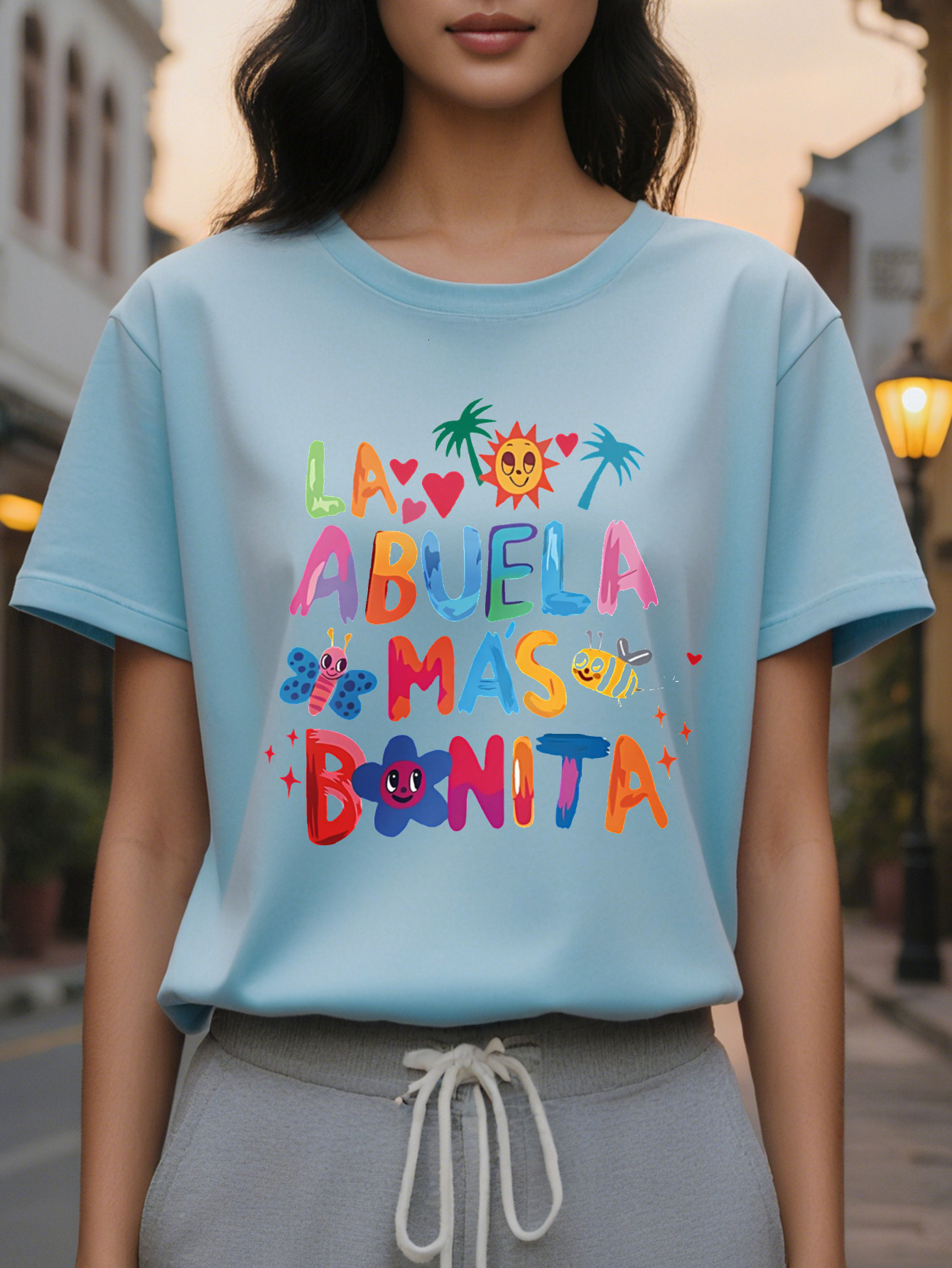 LA ANUELA Printed Pattern Fashion Casual All-match T-shirt Spring and Autumn New Slim Fit Slimming Top Women's Clothing