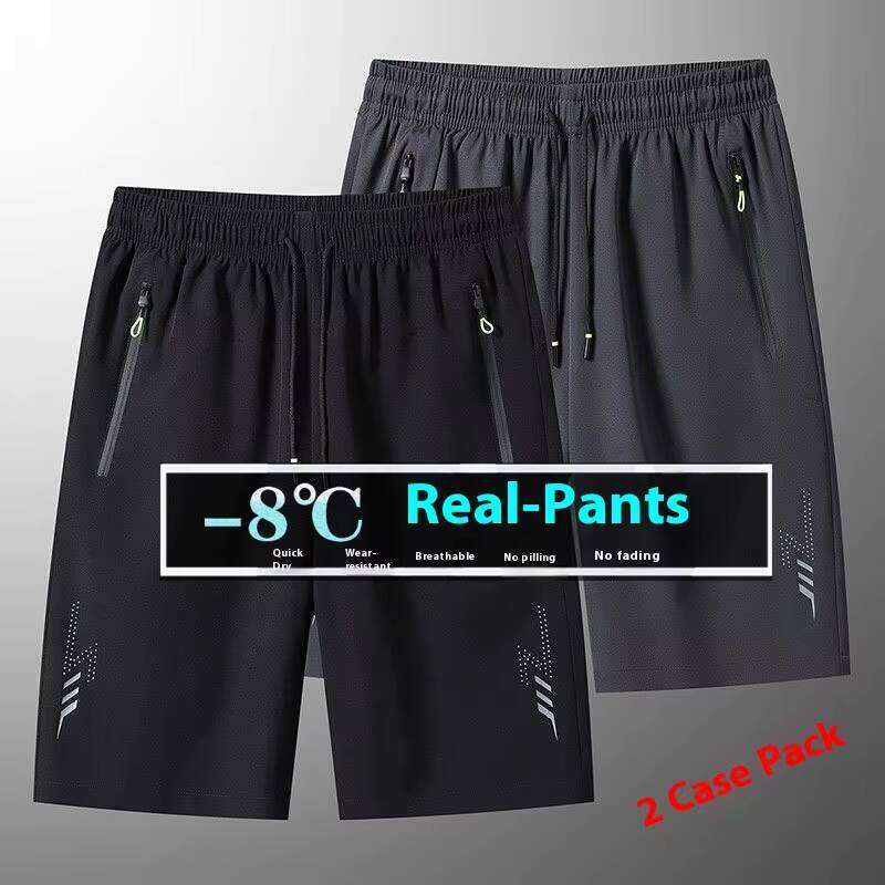 Summer Men's Casual Shorts Mid-Waist Quick-Dry Outdoor Sports Five-Point Ice Silk Breathable Loose Thin Solid Pattern