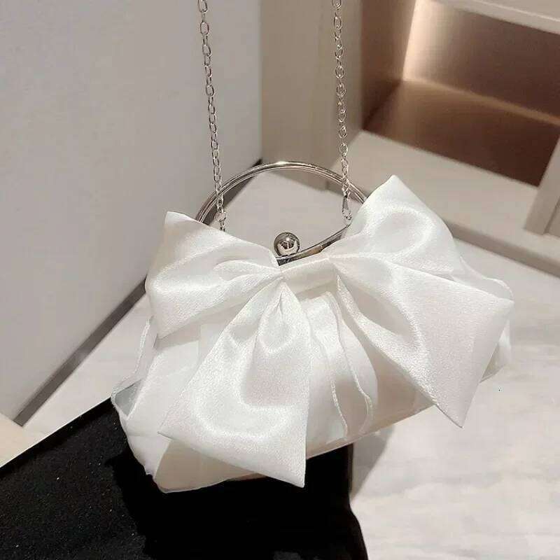Designer Bags White Satin Bow Fairy Evening Bags Clutch Metal Handle Handbags For Women Wedding Party Bridal Clutches Purse Chain Shoulder Bag Hot Sel