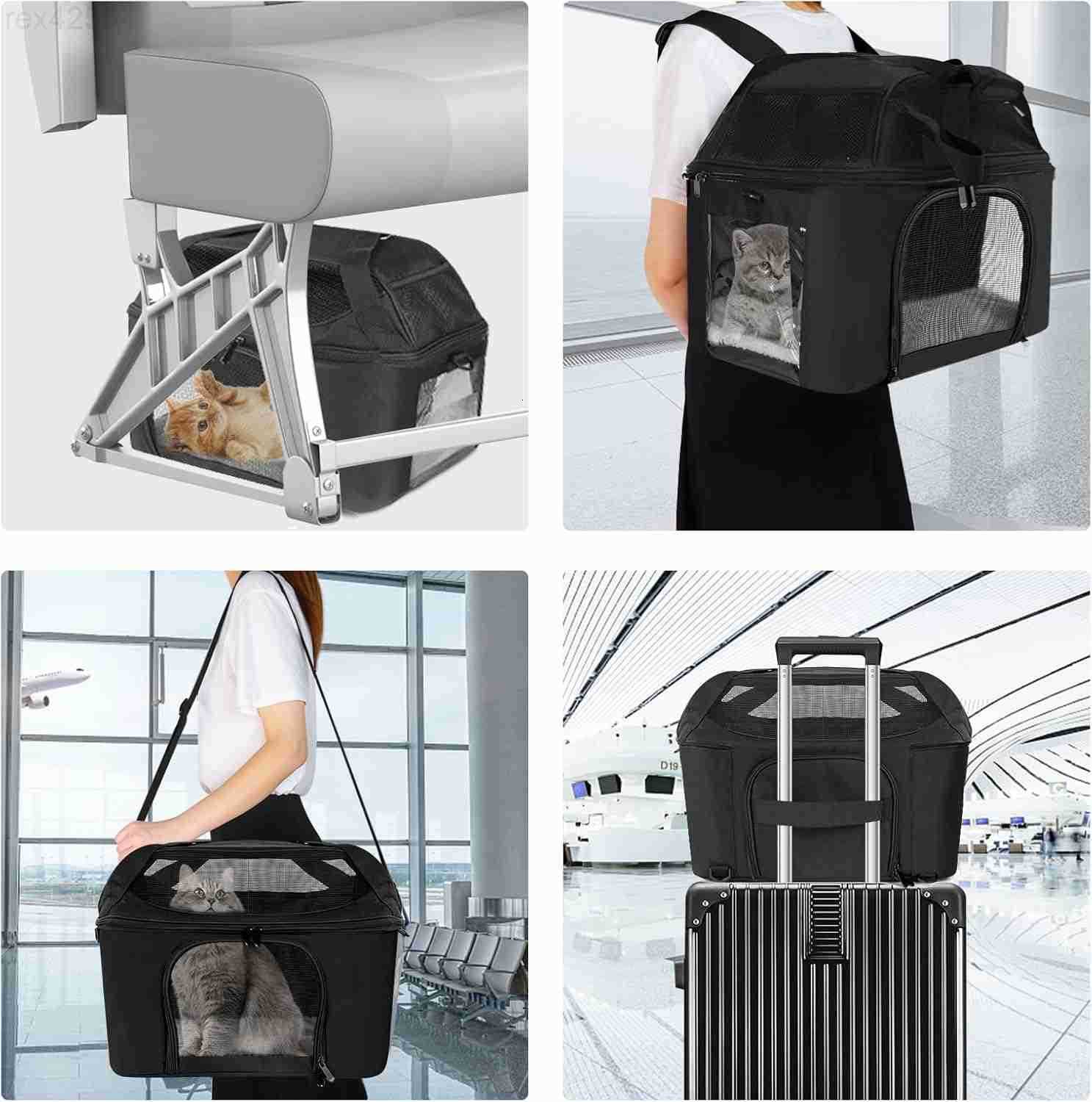 Pet Carrier Soft Side Cat Carrier Collapsible Travel Puppy Carrier Bag TSA Airline Approved Kitten Carrier Bag for 15 lbs Small Pets GrayW250904