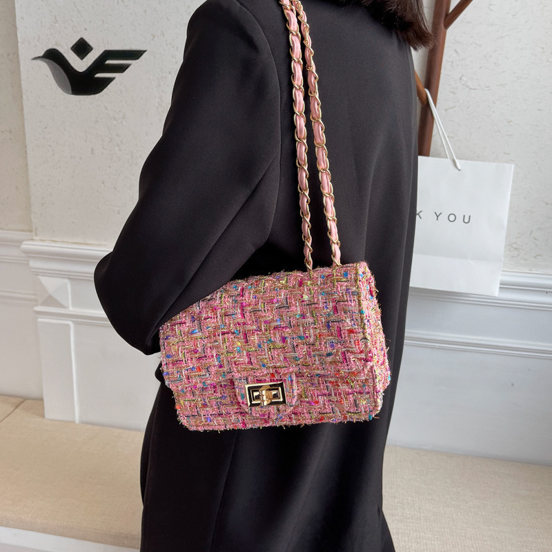 Feiyan Free Shipping New Designer Bag Luxury Shopping Bag Chanel Style Woolen Bag For Women Trend Fashion Korean Version Versatile Chain Shoulder Cros