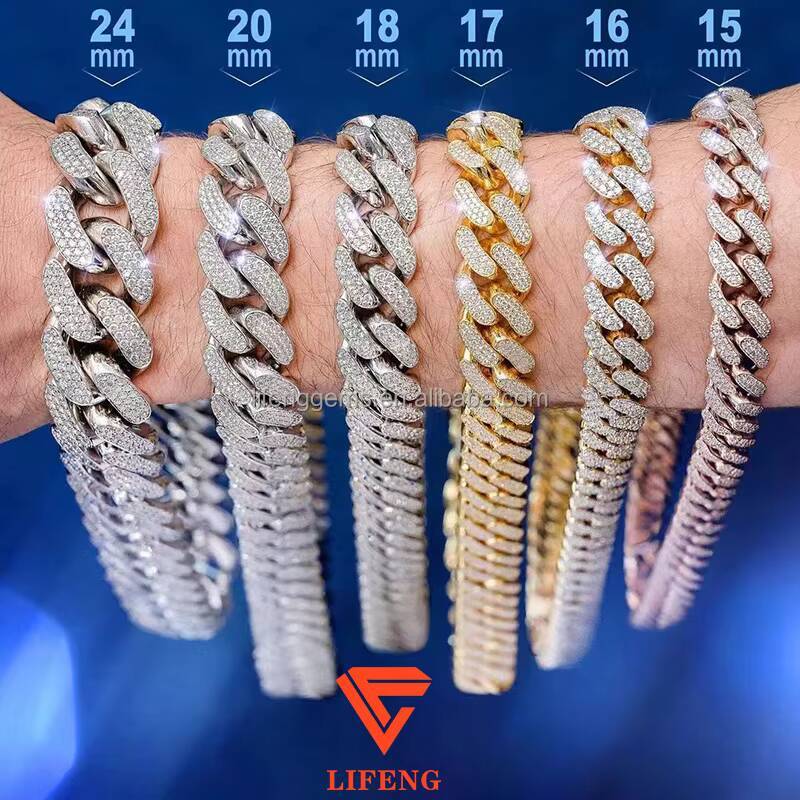 Moissanite Miami baguette Rose Gold Cuban Link Chain 925 Sterling Silver Custom Moissanite Cuban Link Chains Necklace Men