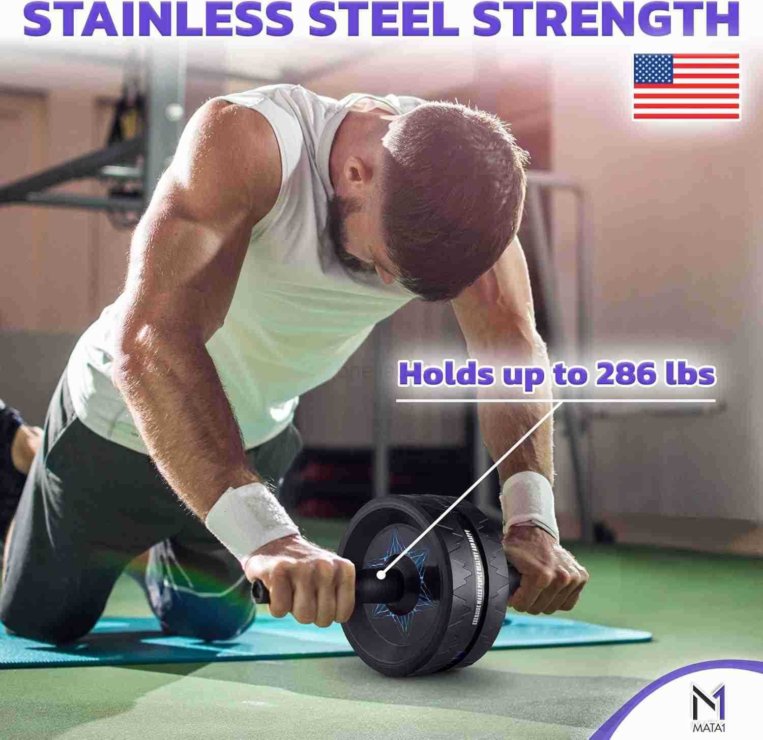 Ab Roller Wheel Abs Workout Machine Perfect for Core Abdominal Strength Training Exercise Wheels for Home Gym wKnee Pad Fitness Equipment for Sports W