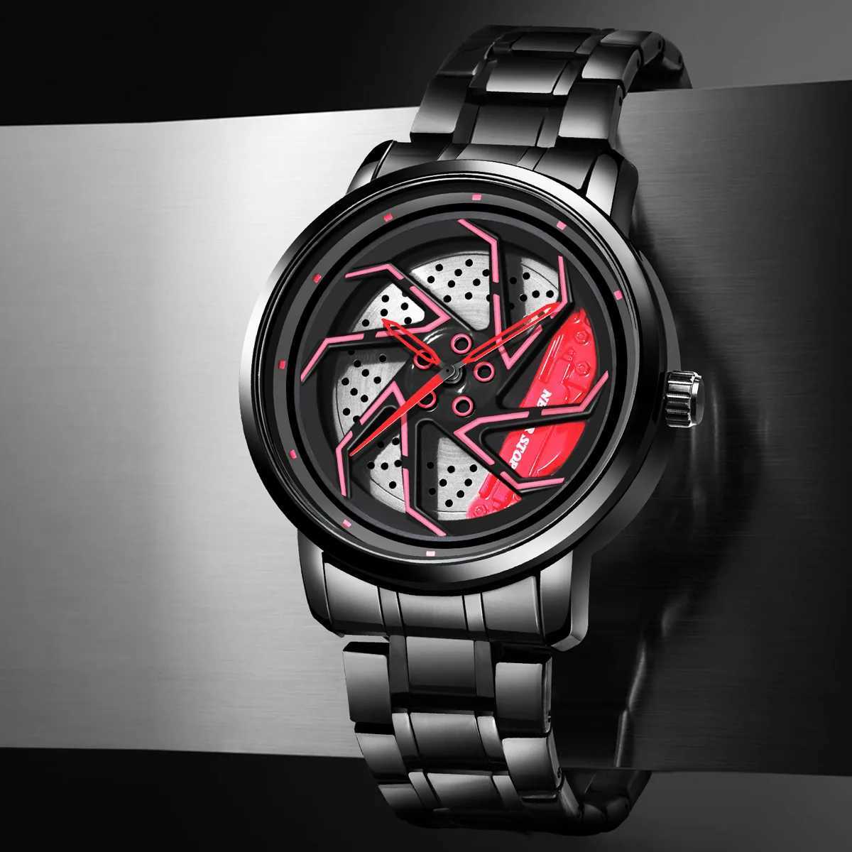 UTHAI CQ325 Fashionable Men watch with wheel clamp designrotating hollow quartz watchcool clock gift watches for man X250904