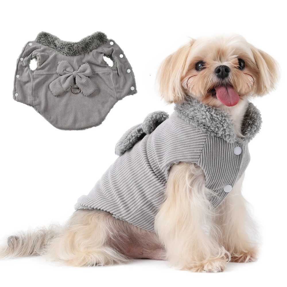 Cute Dog Coat With Bow For Small Medium Dogs Cats Winter Warm Fleece Pet Puppy et Clothes Yorkie Schnauzer Costume Apparel W250904