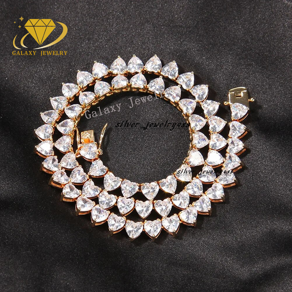 High Quality Women Jewelry Wholesale Mossanite Chain S925 Silver 6mm Heart Moissanite Lab Grown Diamond Tennis Chain Necklace