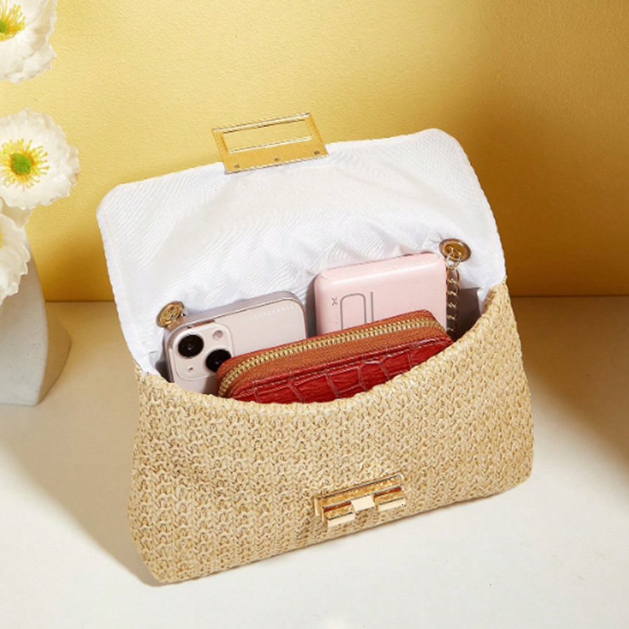 TB BHULAMTE Designer's Sweet Style Fashionable Straw Double-lock Single-shoulder Bag 2025 Summer New Trend Versatile Commuter Chain Crossbody Bag