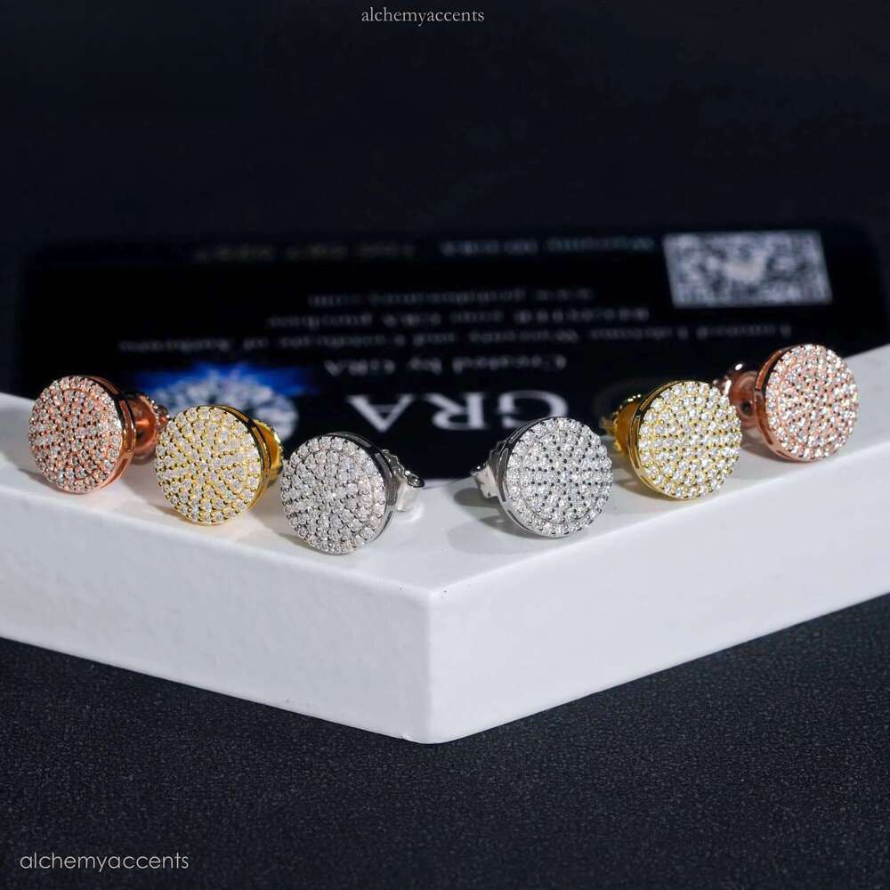 Ready to Ship Pass Dia Tester Hip Hop Sterling Sier Gold Plated VVS Moissanite Stud Earrings Rapper Jewelry