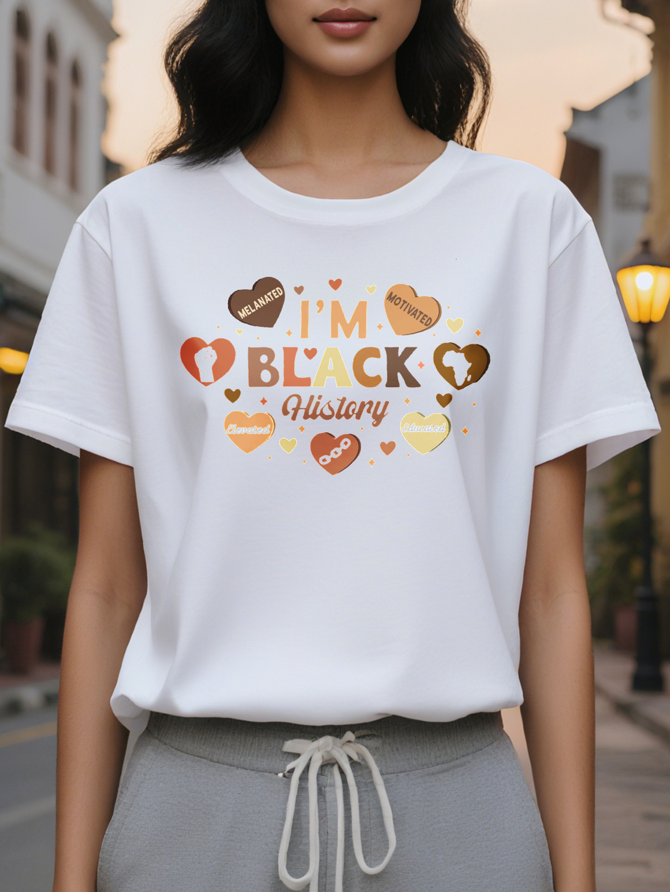 Black History Celebration Women T Shirt I am black with heart lightning casual short sleeve top breathable