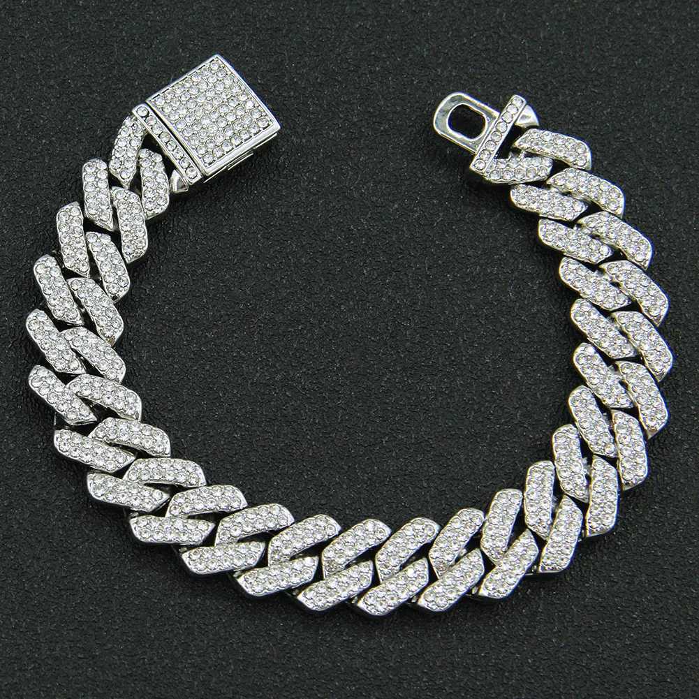 14MM 2 Row Rhinestone Paved mi Rhbus Cuban Chain Hip Hop Men Wen Prong Cuban Link Chain Bracelet d Out men Jewelry Y250904