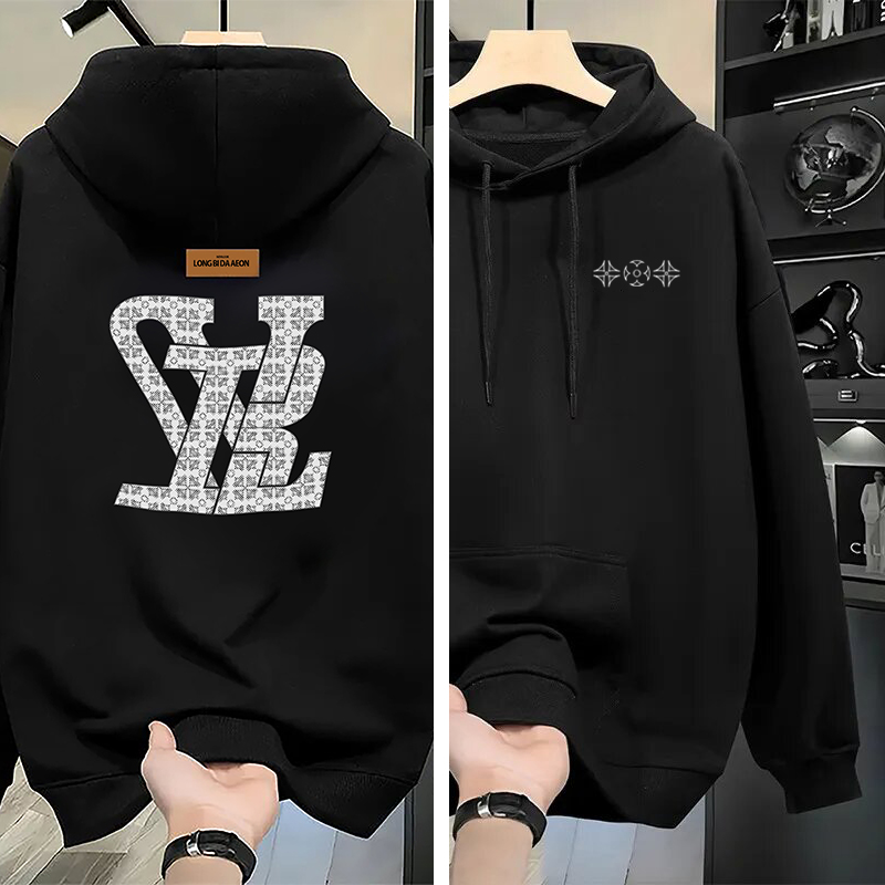 Men's Hoodies With Luxurious Design Cotton Black White And Grey Print Regular Fleece For Warmth Couple Hoodie For Men And Women