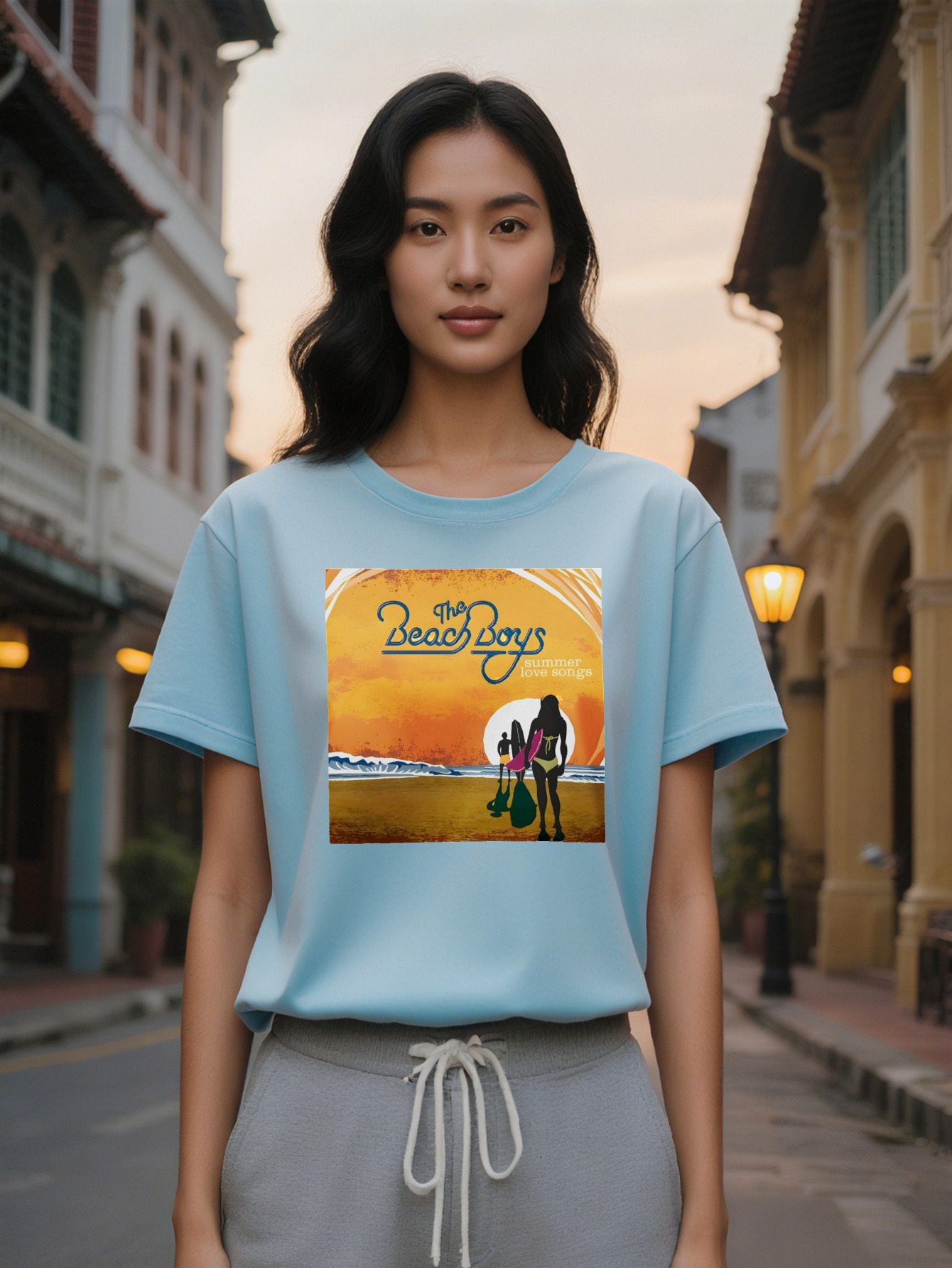 Large XL Casual Graphic T-Shirt The Boys Love Songs Retro Scene Print Black Round Neck Tee Breathable Summer Shirt hine Plus Size