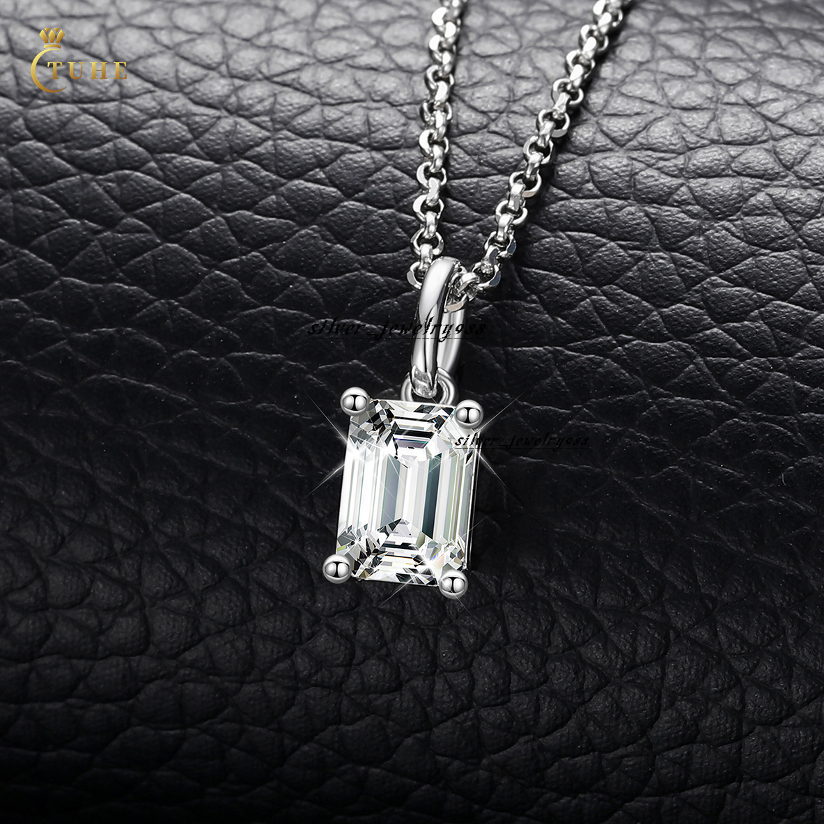 New Fashion Women Jewelry 1ct Emerald Cut VVS Moissanite Diamond Pendant Collares Para Mujer 925 Sterling Silver Necklace