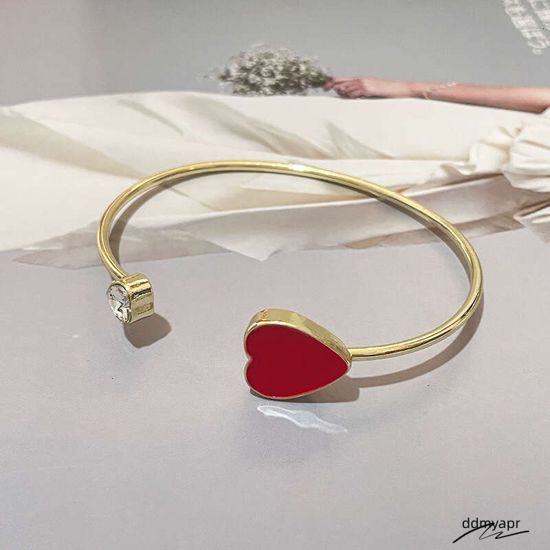 Collections Adjustable Ddmyday Heart Bracelet - Trendy Korean-Style Cuff Bangle With Crystal Accents For Women (Red/Black, 8.4G Lightweight) Ddmyday
